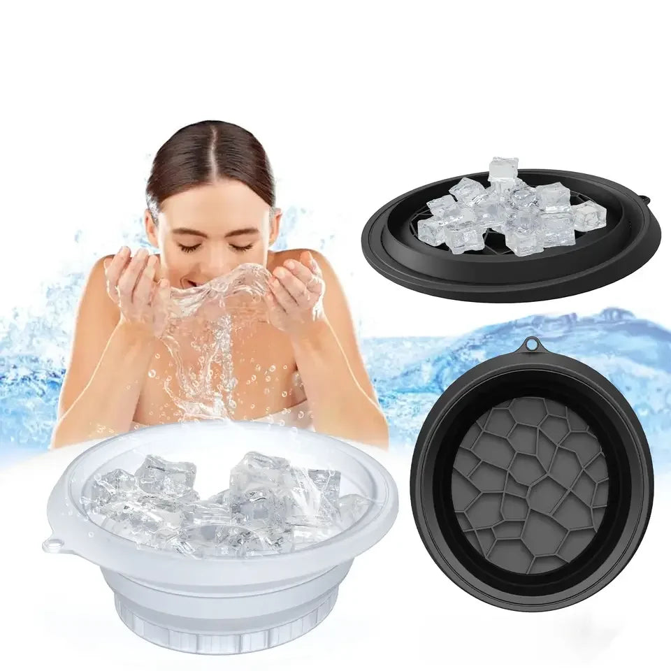 Portable Foldable Face Ice Bath Bowl for Facials, Cold Compress Ice Therapy Wash Basin with Ice Tray, Skincare Beauty Tool