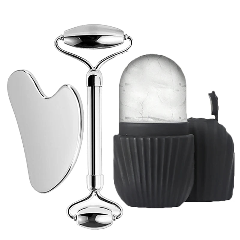 Icy Face™ 3-in-1 Stainless Steel Cooling Set — Ice Roller, Gua Sha & Facial Massage Tool