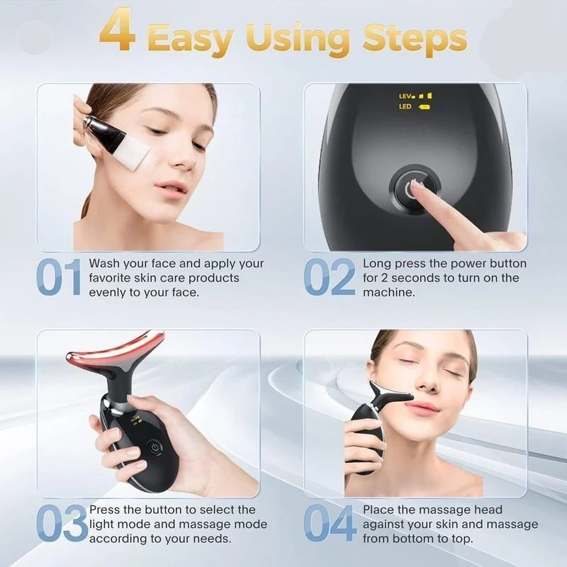 Icy Face™ 7-LED Vibrating Neck & Face Massager – Firm, Lift & Glow